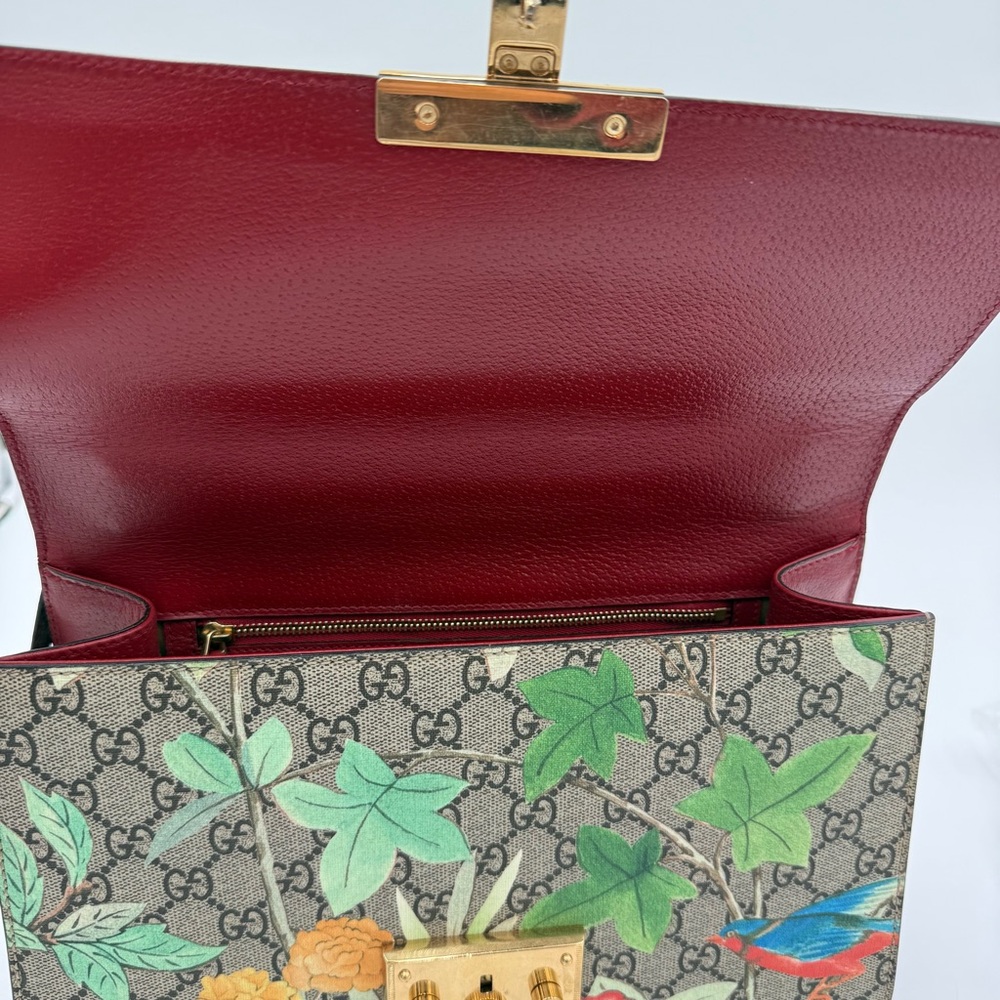 SOLD Gucci GG Supreme Monogram Tian Large Padlock Shoulder Bag Beige Multicolor - Picture 6 of 11